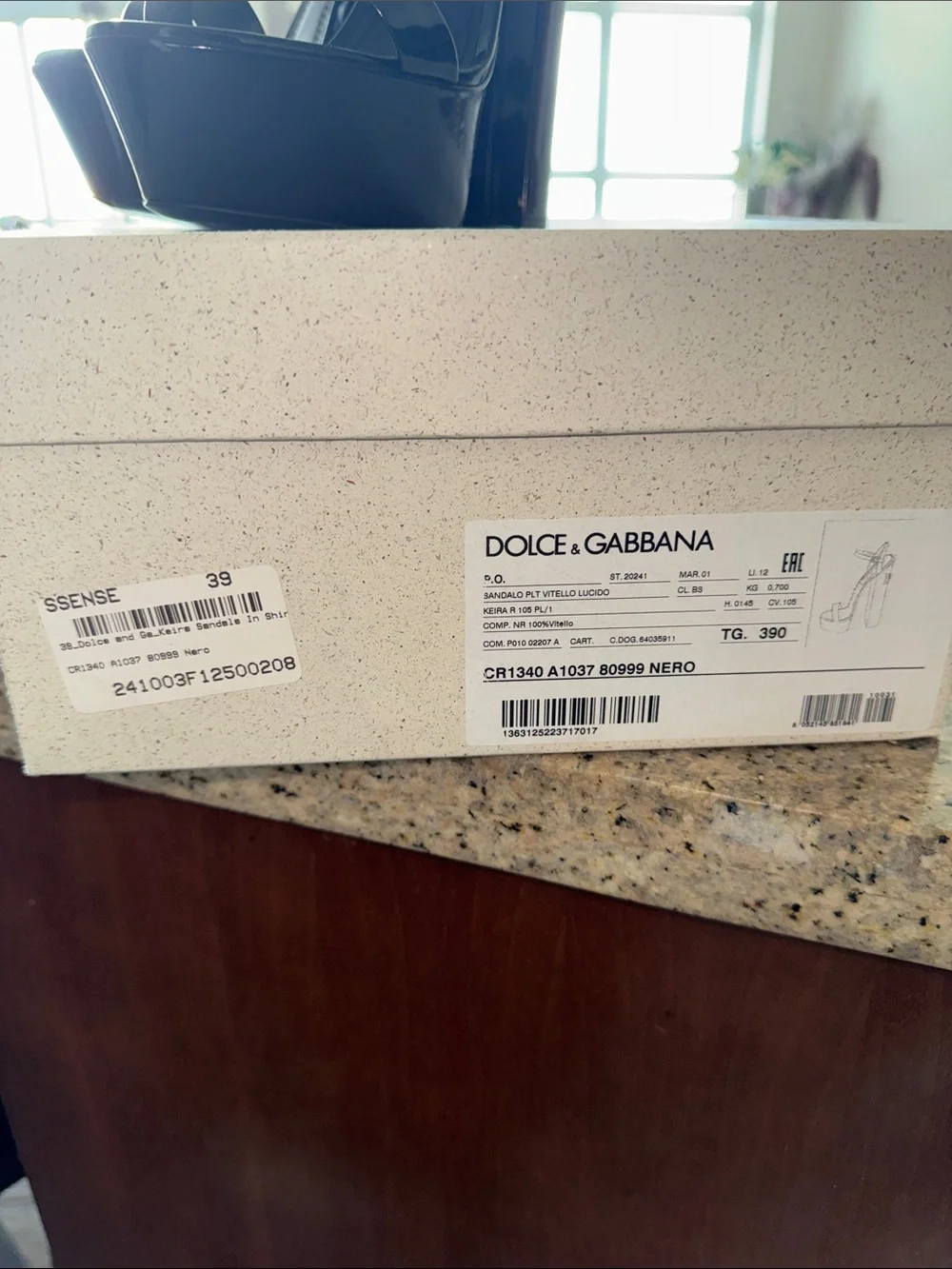 Dolce & Gabbana Black Patent Platform Block-Heel Sandals with Gold Logo